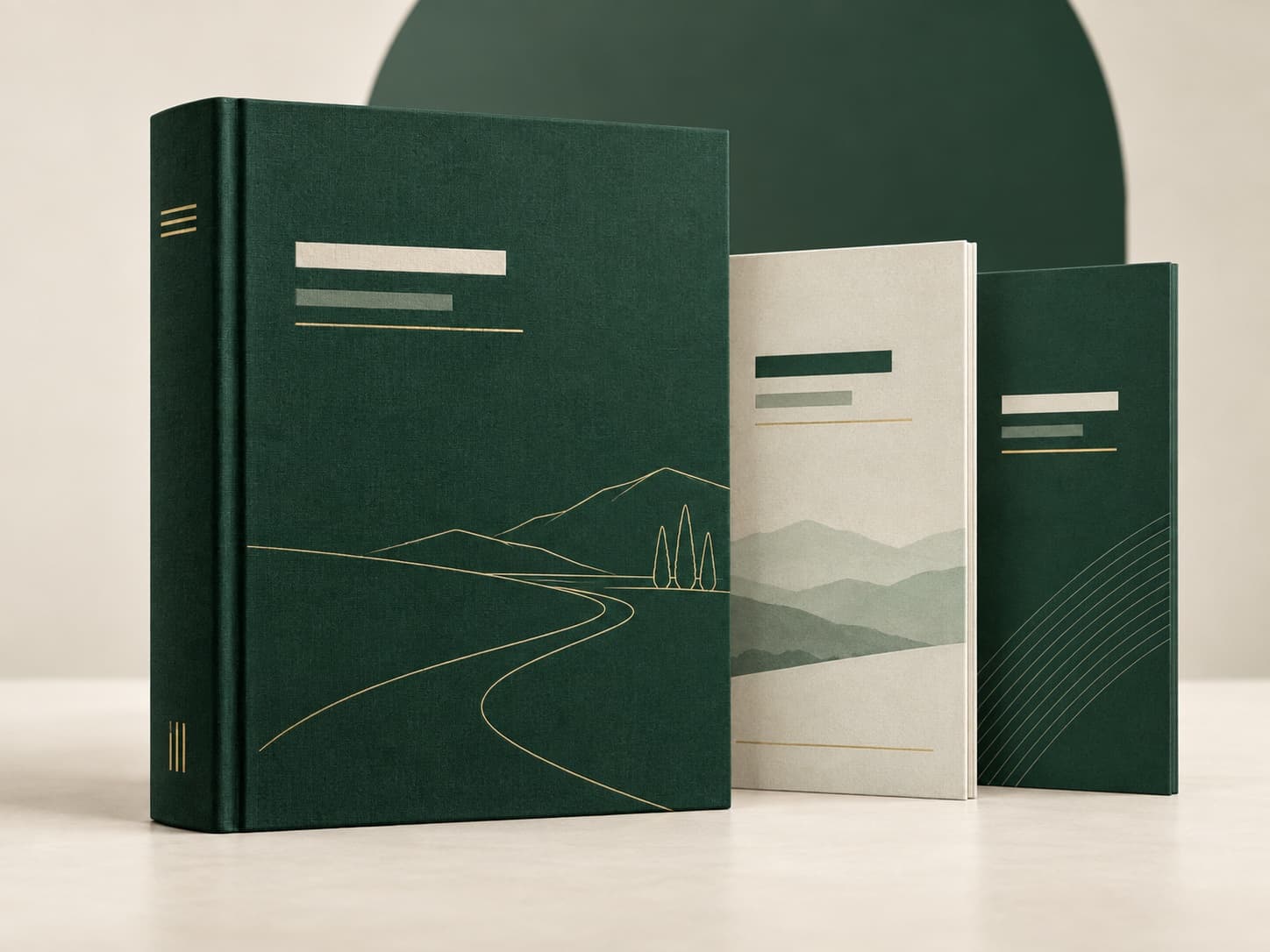 Colección del temario ProLince en verde oscuro y crema
